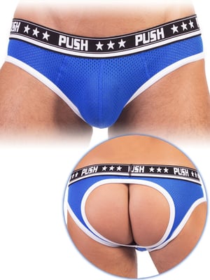 - Push - Premium Mesh Hole Brief - Royal/Weiß