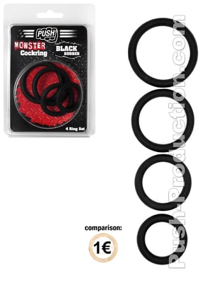 Push Monster - Black Rubber Cockring 4 Ring Set