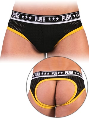 - Push - Premium Mesh Hole Brief - black/yellow