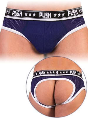 - Push - Premium Mesh Hole Brief - Navy/Weiß