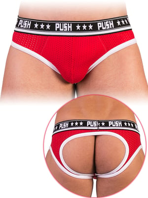 - Push - Premium Mesh Hole Brief - Rot/Weiß