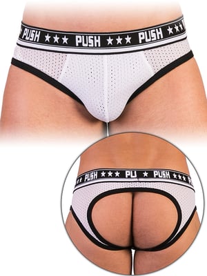 - Push - Premium Mesh Hole Brief - Weiß/Schwarz